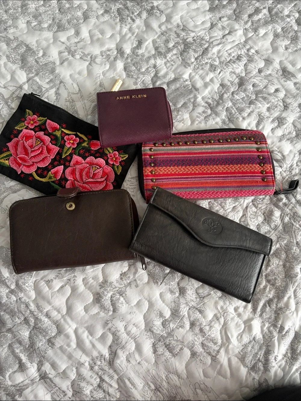 Anne Klein Plum Zip Card Wallet with Gold Logo
